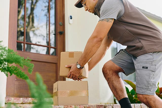 A delivery of packages left at a monitored front door